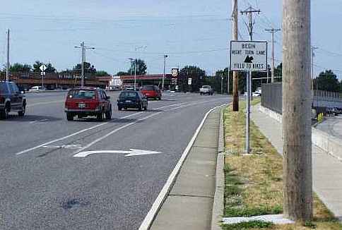 Bicycle through lane in suburb of St Louis Missouri USA