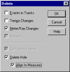 Cut dialog box with "meter/key changes,"  "delete hole" and "align to measures" checked (3 KB GIF)