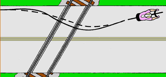 Cross diagonal railroad tracks at a right angle (10 kB gif)