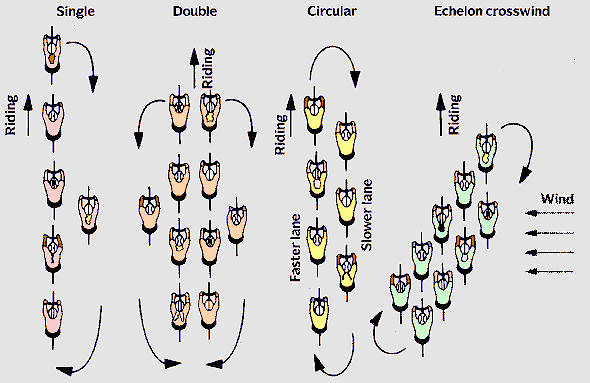 Four types of pacelines (14 kB gif)