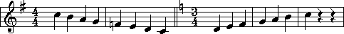 First 2 measures 4/4, key of G; remaining measures 3/4, key of C (1.3 KB GIF)