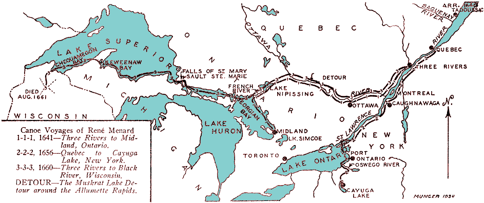 Map of Menard's canoe voyages (30 kB GIF)